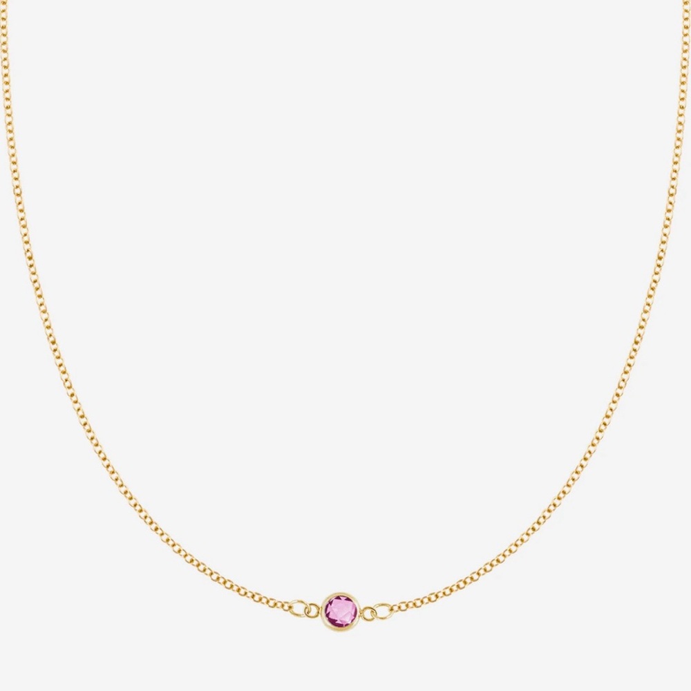 NEW HaverHill Petite 1 Birthstone Necklace in 14k Gold(Pink Sapphire October) - Picture 5 of 9